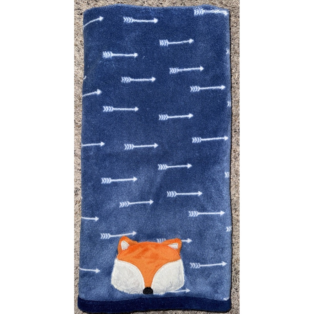 Parents Choice Navy Blue Fox Applique Baby Blanket Arrows Security Lovey‎ 30x40"